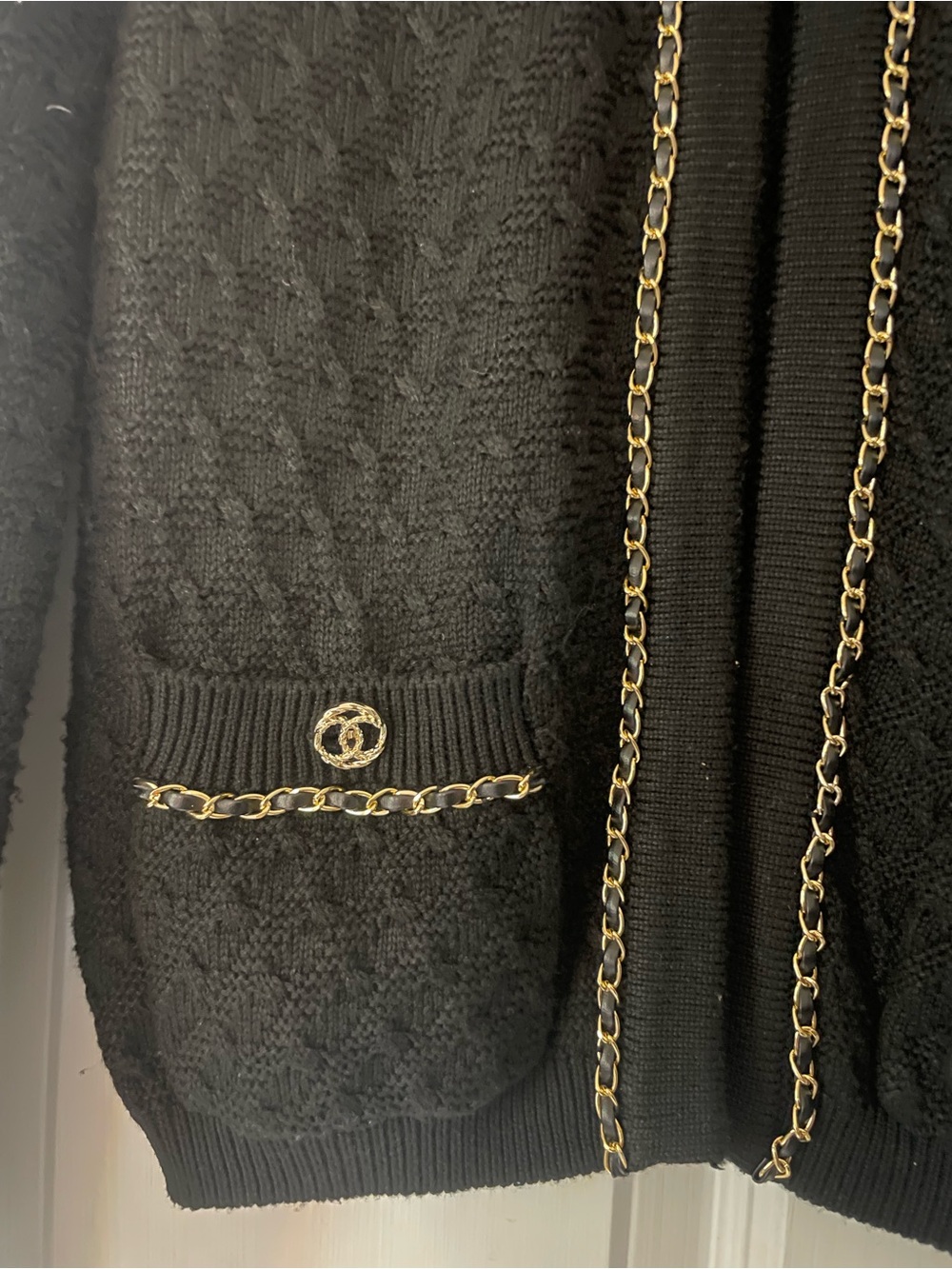 CHANEL Black Bouclé Jacket with Gold Chain Trim. Cashmere - Picture 3 of 4